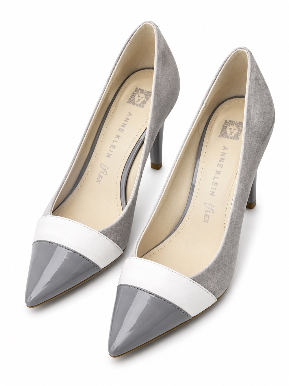 Anne Klein Two-Tone Gray and White Pointed Toe Pumps CT